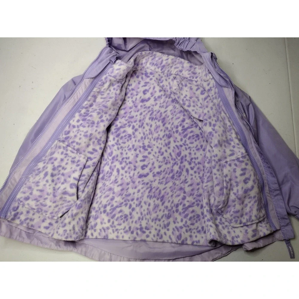 Eddie Bauer Kids Purple Fleece Lined Hooded Windbreaker Jacket XS 5/6